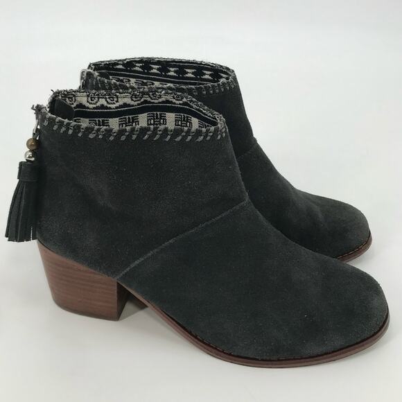 Toms Gray Suede Block Heel Back Zip Ankle Boots Size 7.5 - Picture 5 of 9
